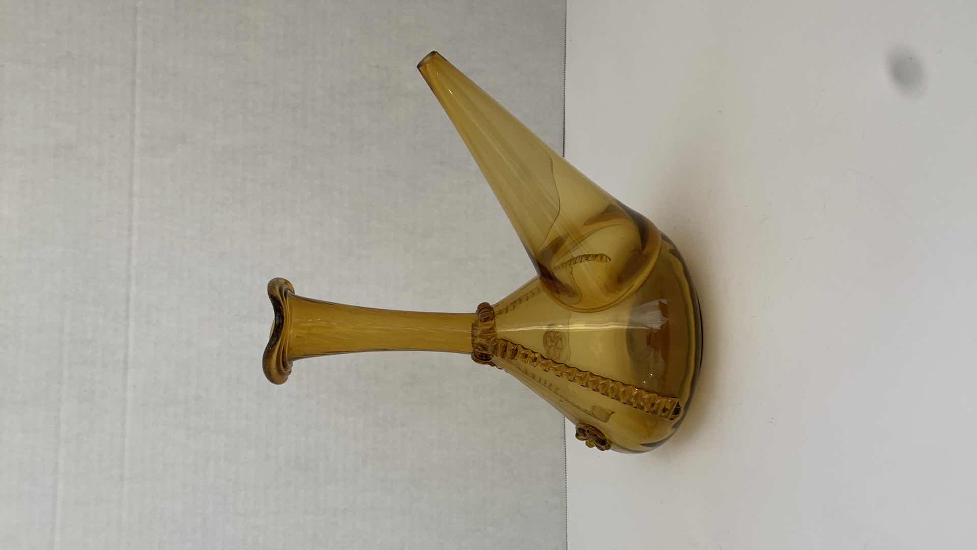 Photo 1 of SET OF 2 VINTAGE AMBER GLASSWARE PIECES, PITCHER AND VASE H 10”