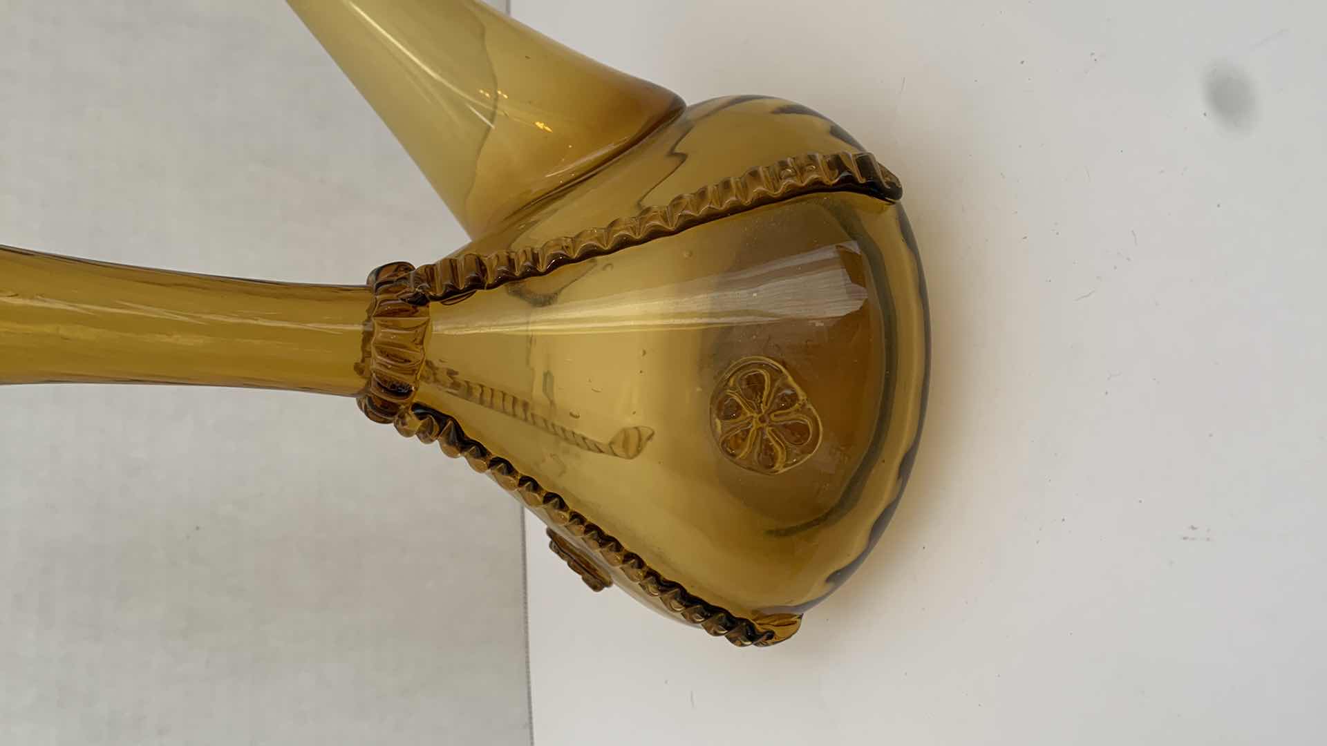 Photo 4 of SET OF 2 VINTAGE AMBER GLASSWARE PIECES, PITCHER AND VASE H 10”