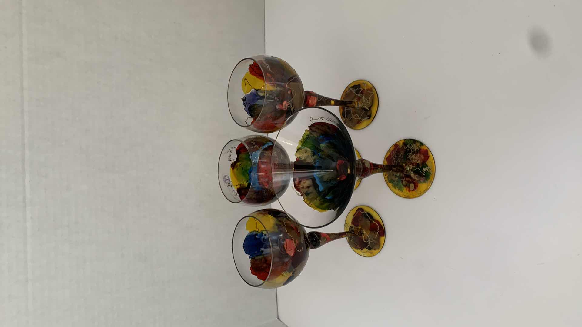Photo 1 of SET OF 4 MONARCH CRYSTAL MULTICOLORED GLASSES RETAIL H 7.5”