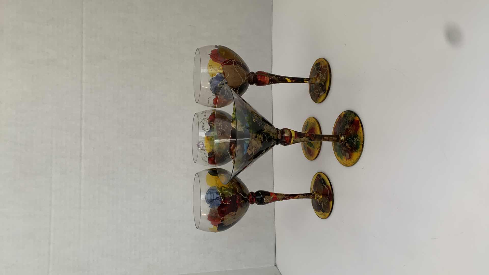 Photo 1 of SET OF 4 MONARCH CRYSTAL MULTICOLORED GLASSES RETAIL H 7.5”