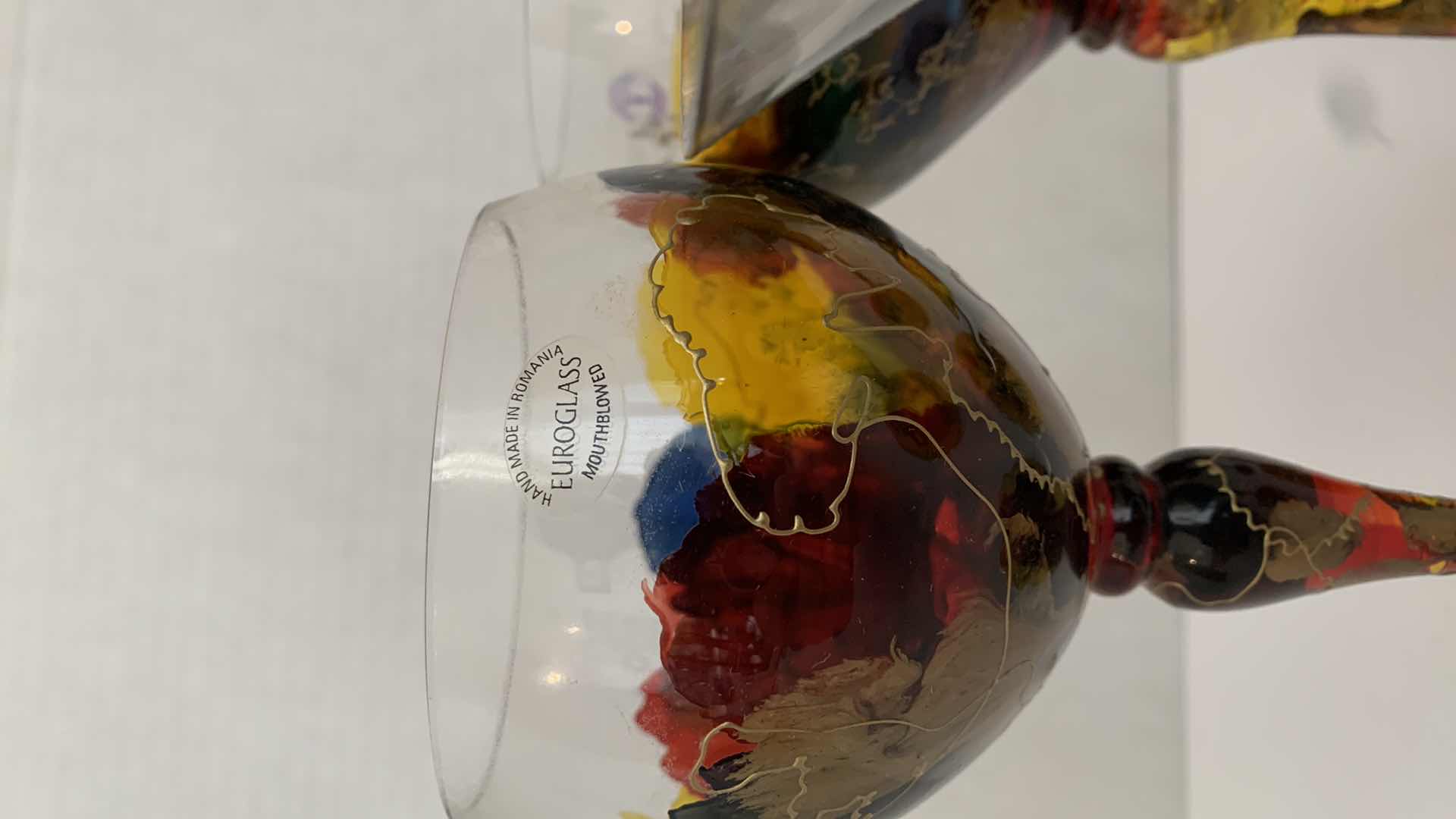 Photo 1 of SET OF 4 MONARCH CRYSTAL MULTICOLORED GLASSES RETAIL H 7.5”