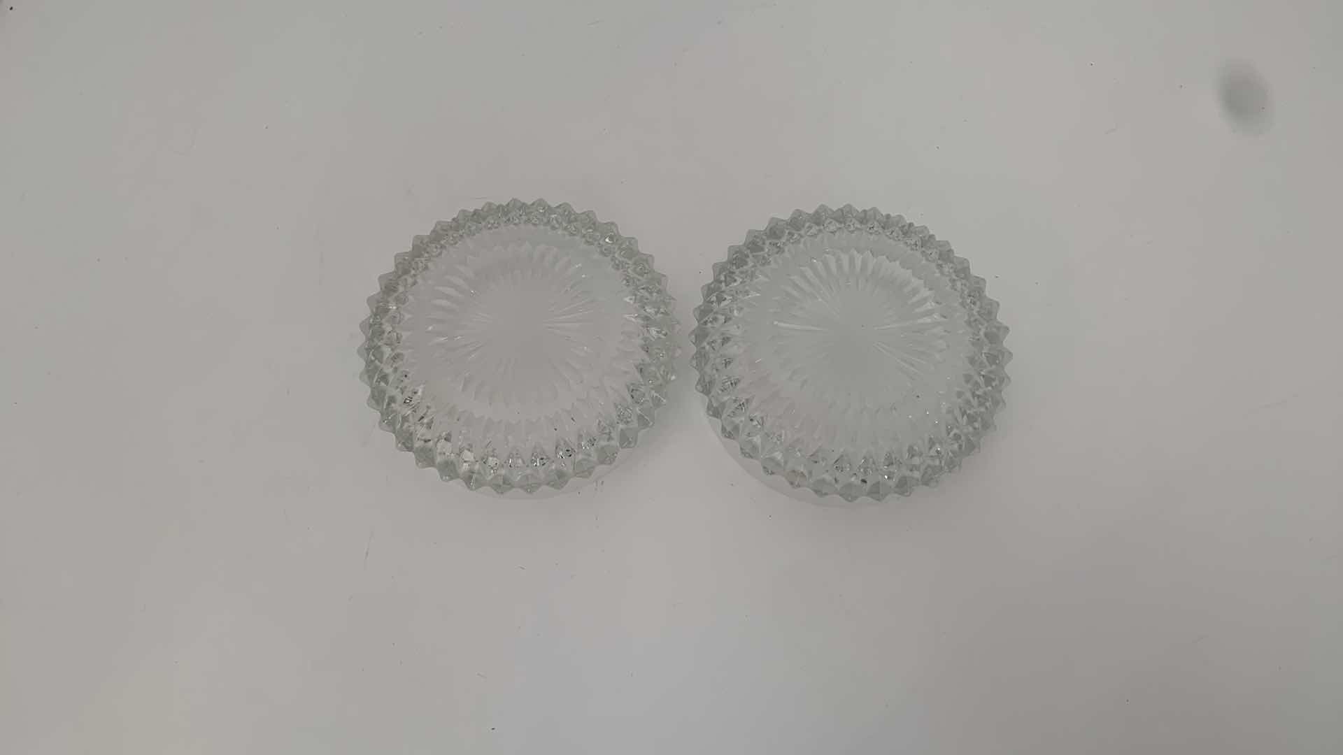 Photo 1 of SET OF 2 VINTAGE CUT CRYSTAL ASHTRAYS 4” X 4” H 2”