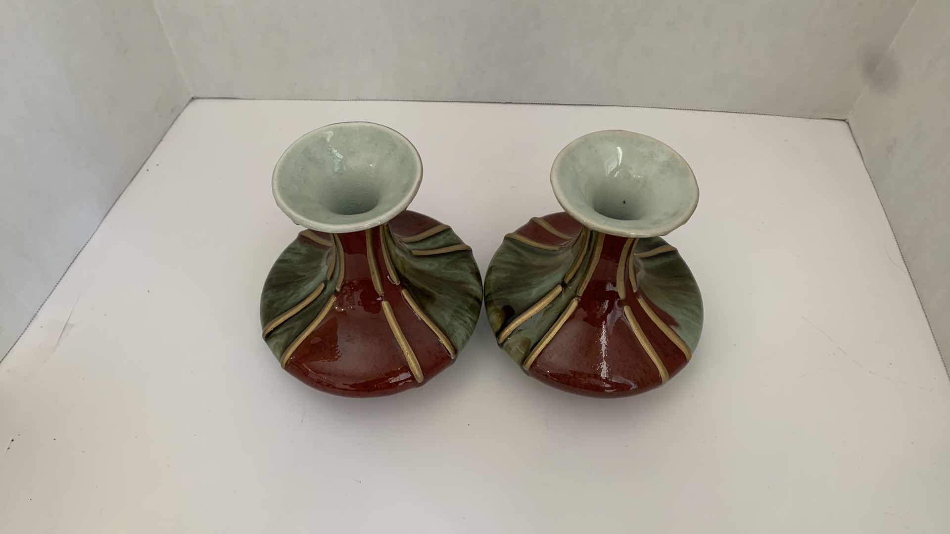 Photo 1 of SET OF 2 VINTAGE ART DECO VASES 6” X 6” H 6.5”