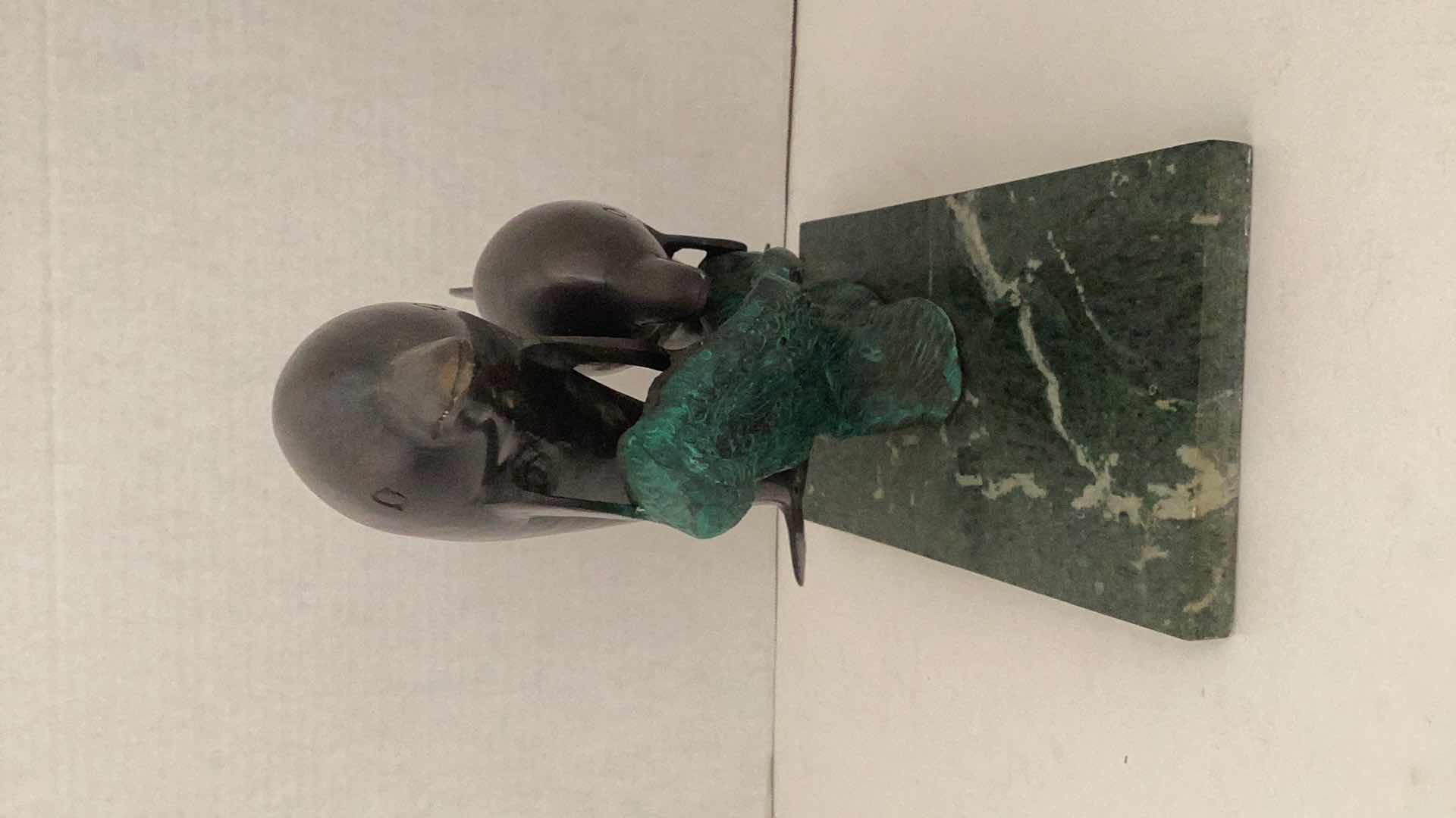 Photo 1 of HEAVY BRONZE PAIR OF DOLPHINS ON MARBLE 14” X 6” H 11”