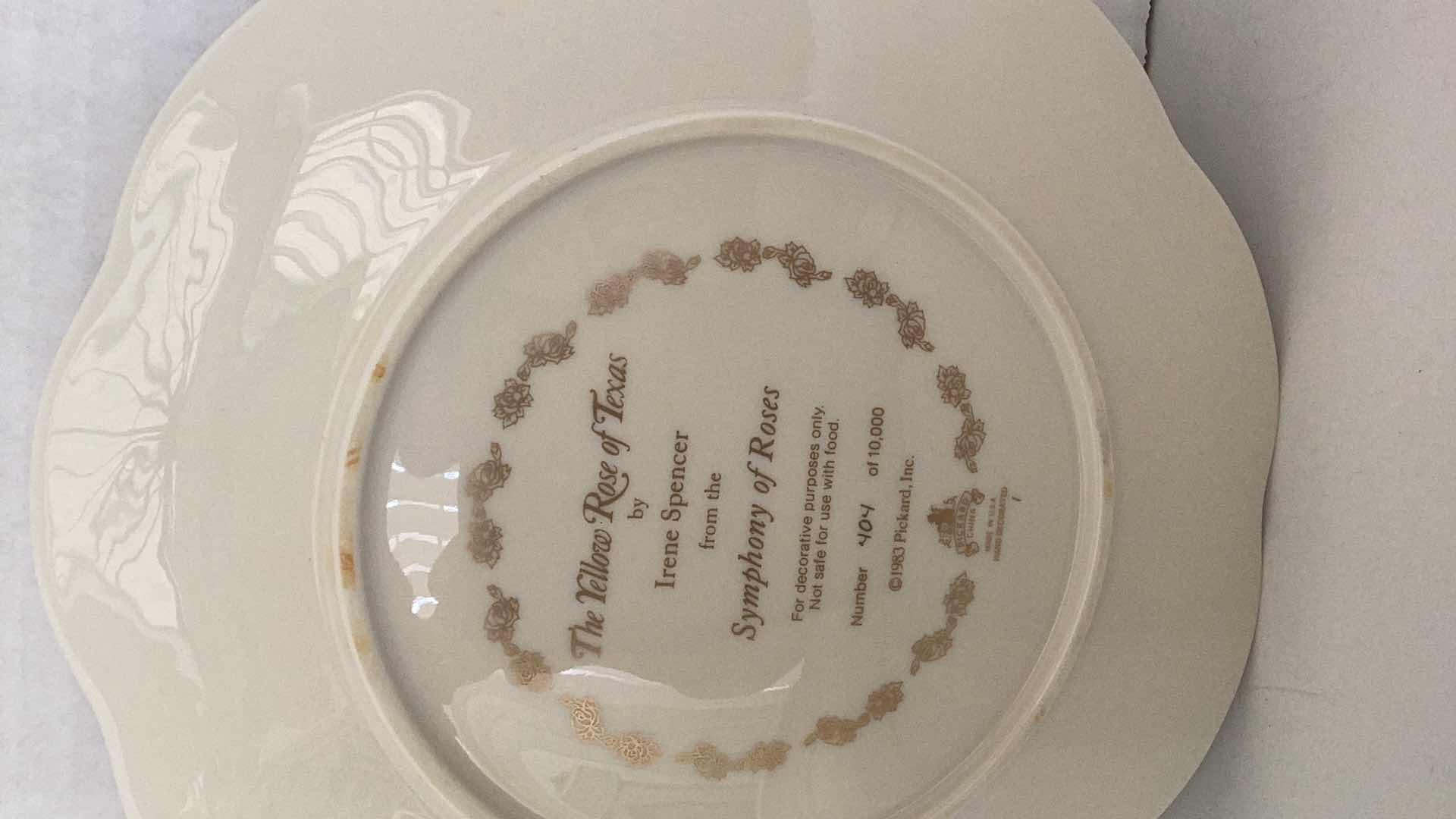 Photo 5 of COLLECTORS PICKARD PORCELAIN PLATE, SYMPHONY OF ROSES, LIMITED EDITION, NUMBERED