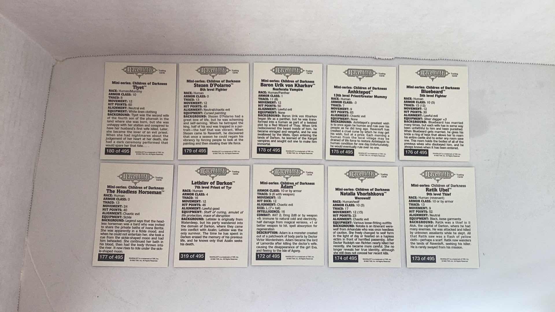 Photo 1 of SET OF 10 1993 RAVENLOFT TRADING CARDS