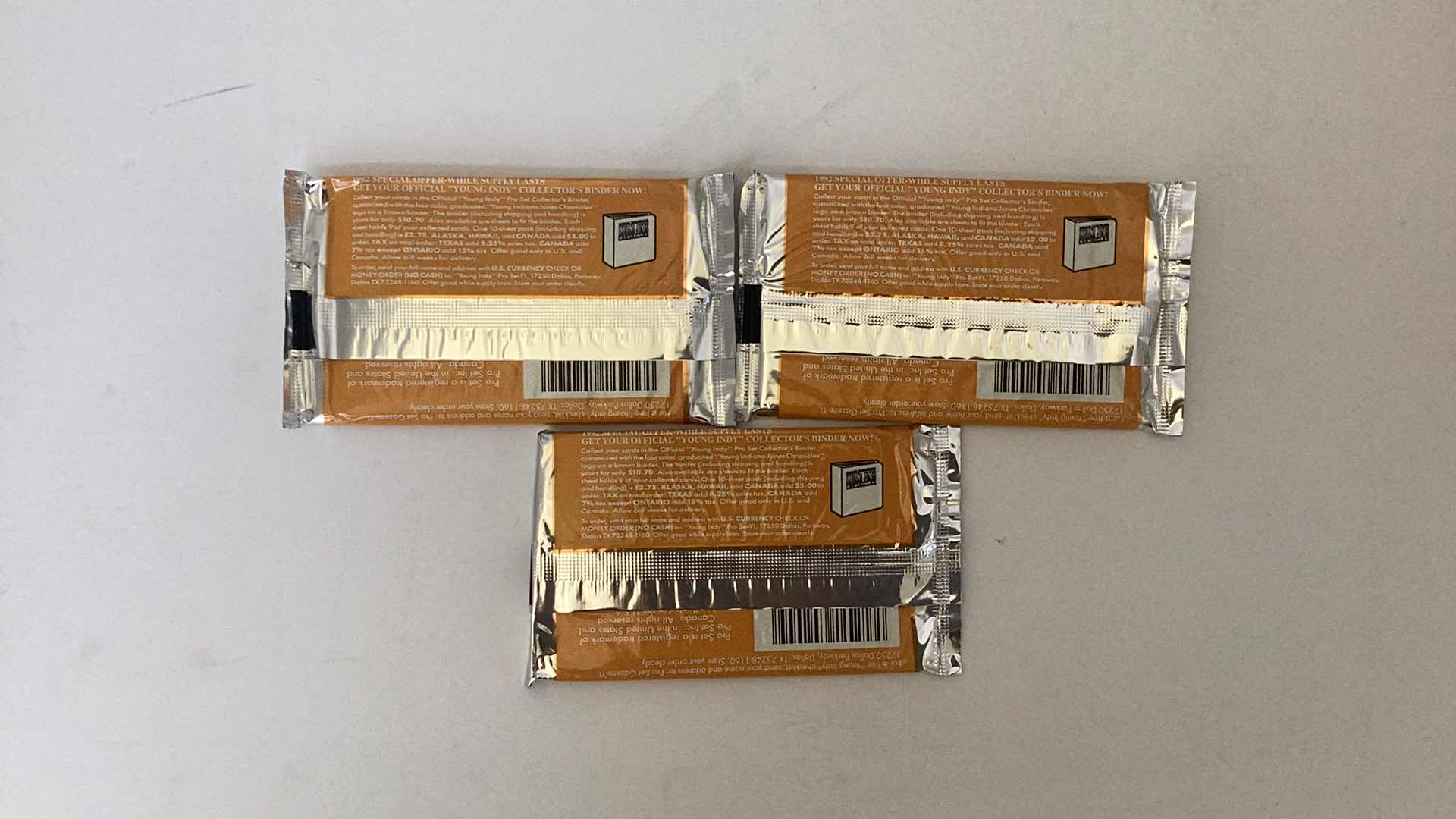 Photo 1 of SET OF 3 PRO SET 1992 THE YOUNG INDIANA JONES CHRONICLES CARD PACK