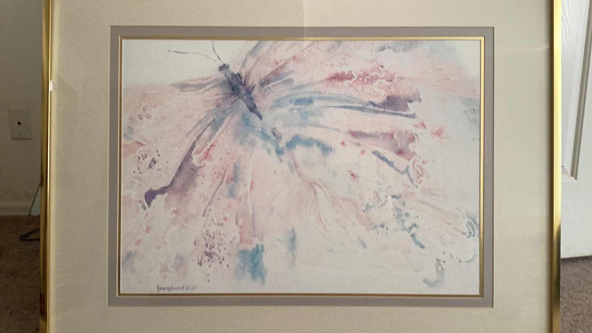 Photo 6 of GOLD FRAMED DOUBLE MATTED SIGNED ARTWORK, BUTTERFLY