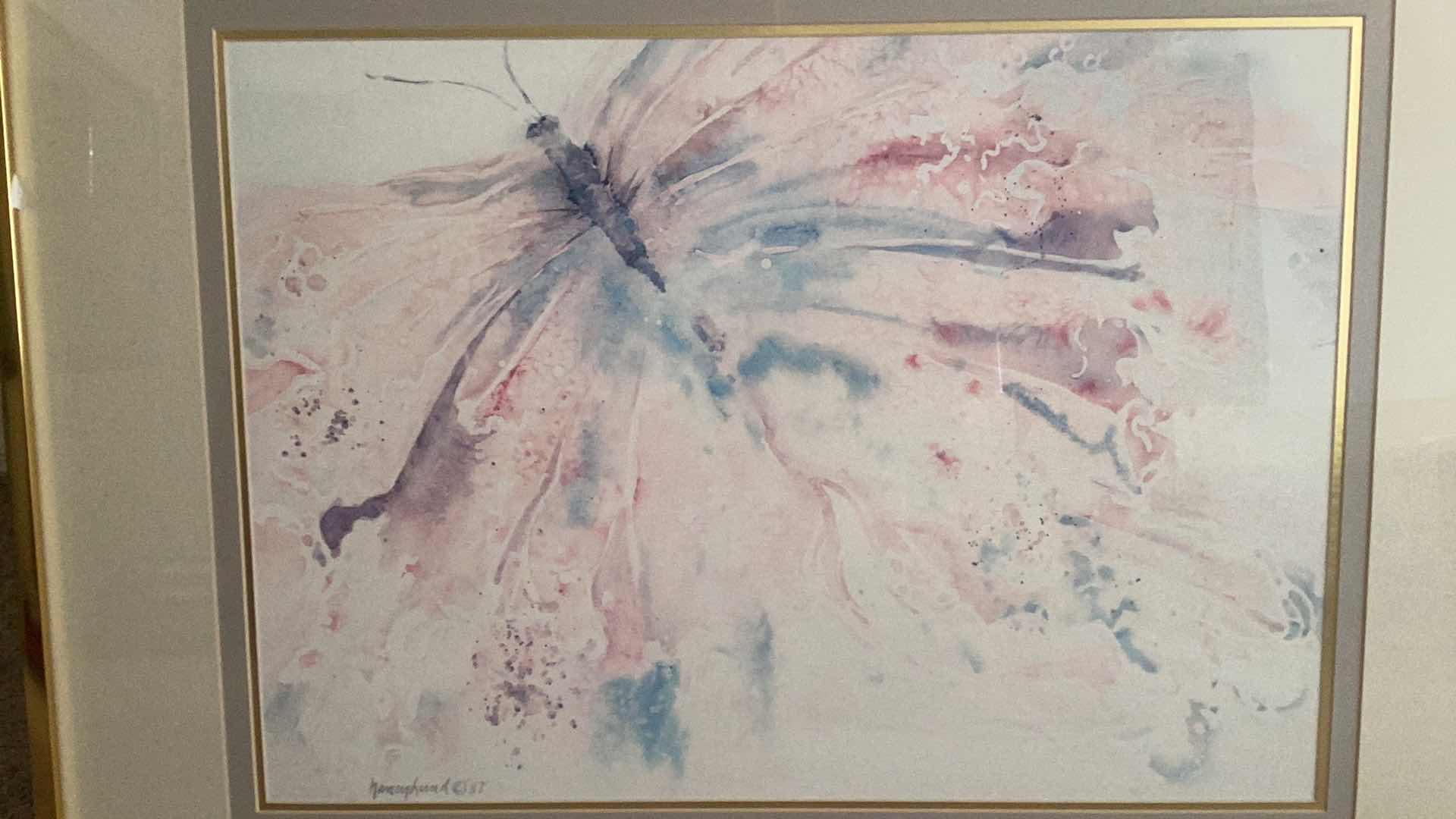 Photo 2 of GOLD FRAMED DOUBLE MATTED SIGNED ARTWORK, BUTTERFLY