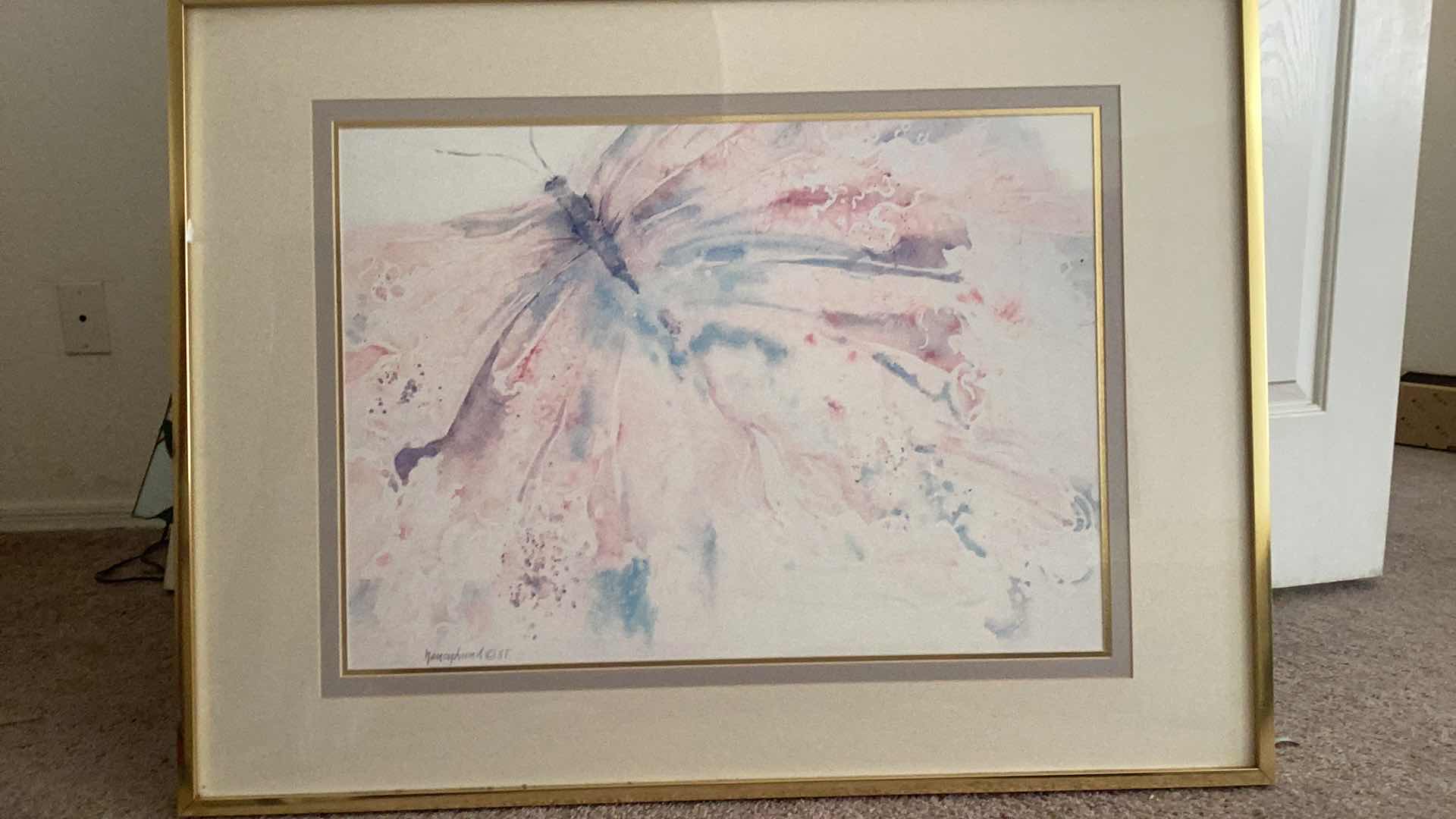 Photo 5 of GOLD FRAMED DOUBLE MATTED SIGNED ARTWORK, BUTTERFLY