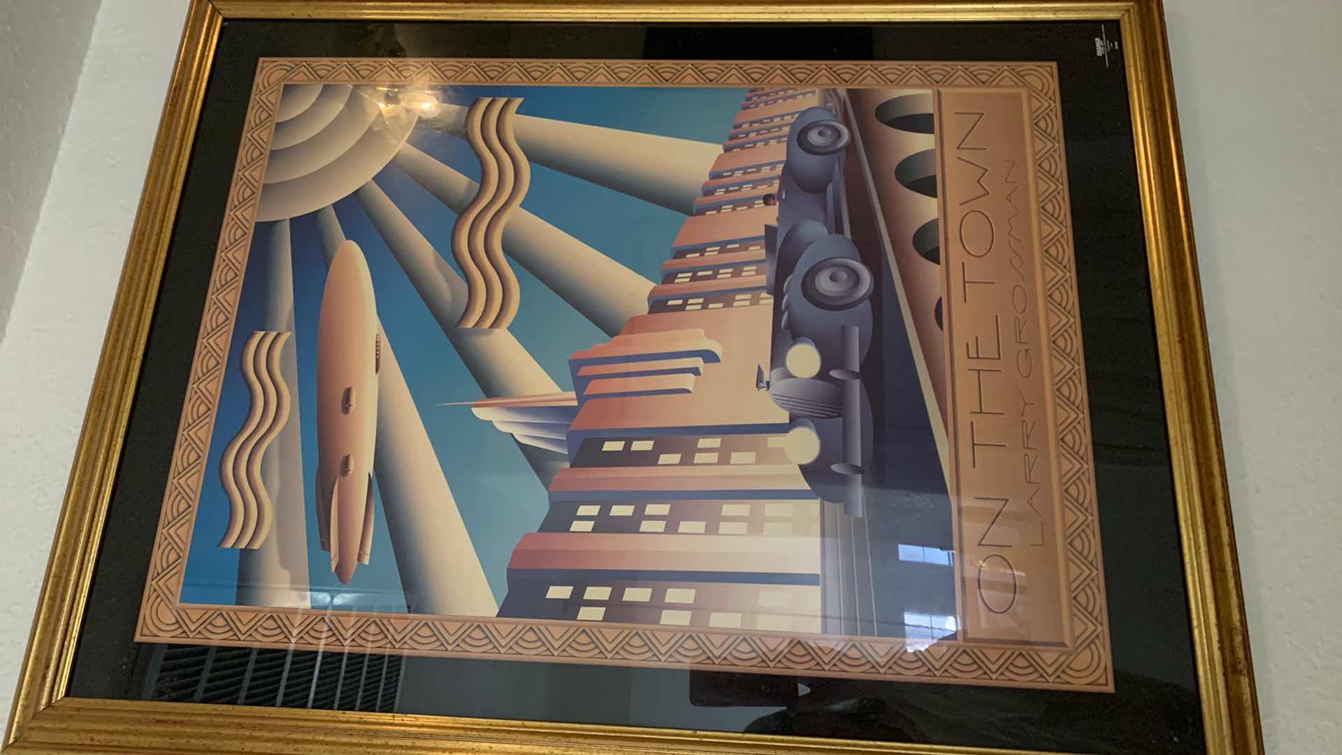 Photo 1 of GOLD FRAMED ARTWORK, ON THE TOWN, LARRY GROSSMAN 27” x 35”