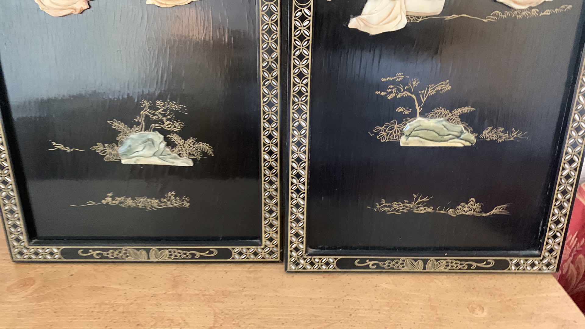 Photo 1 of ARTWORK 2 ASIAN PANELS, WOOD AND LACQUER/ENAMEL. 12” x 36”