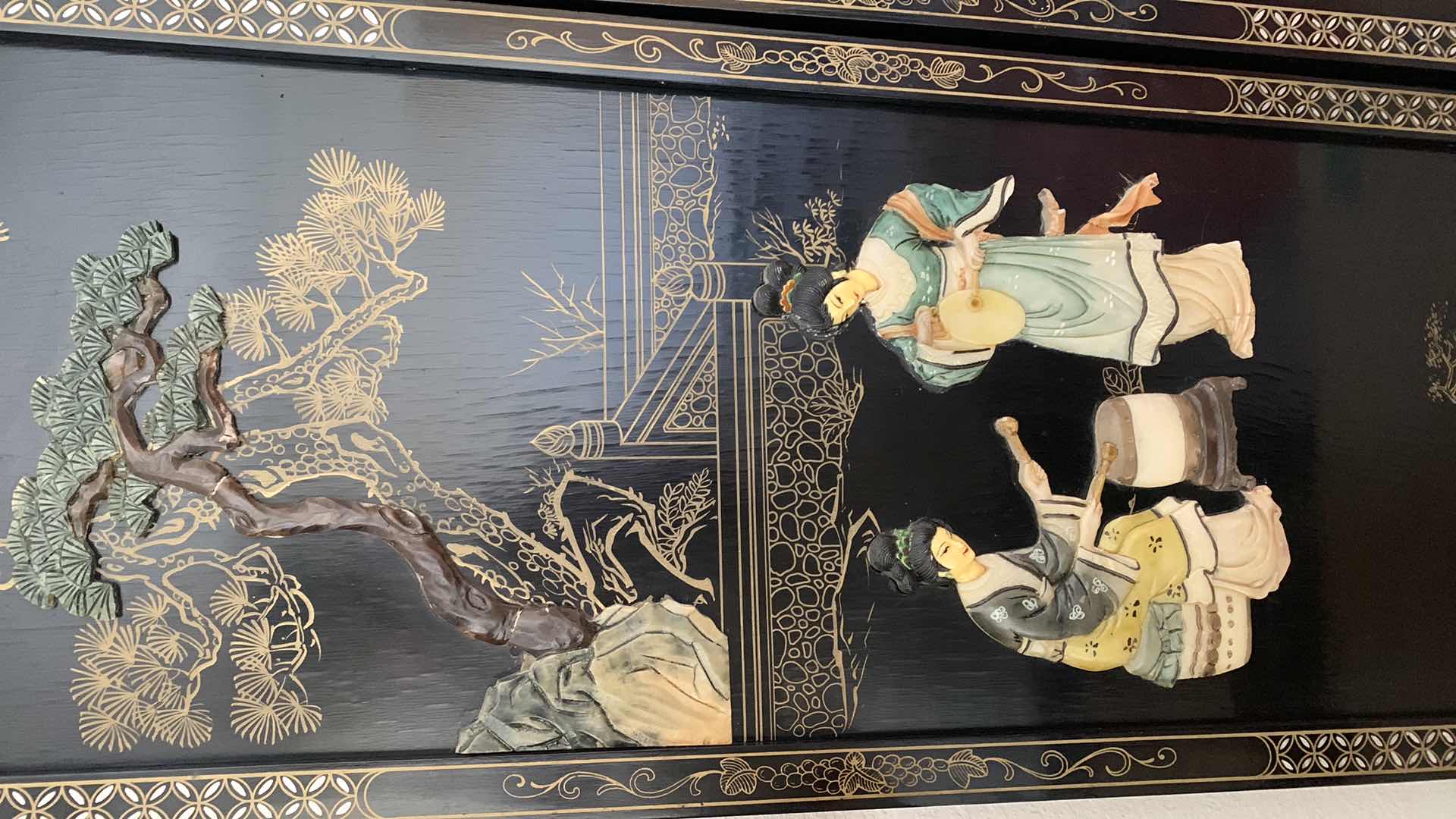 Photo 1 of ARTWORK 2 ASIAN PANELS, WOOD AND LACQUER/ENAMEL. 12” x 36”