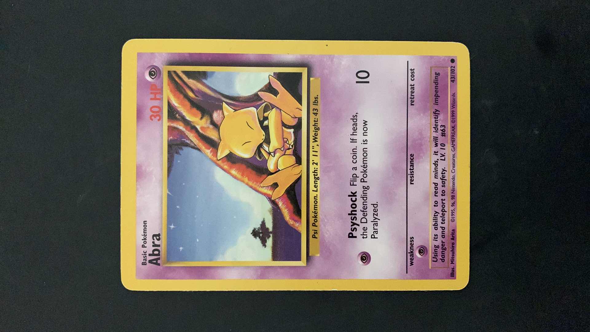 Photo 1 of 1995 ABRA POKEMON CARD