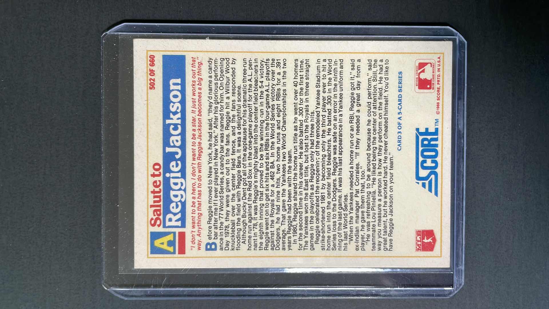 Photo 1 of 1988 SCORE REGGIE JACKSON 502 OF 660