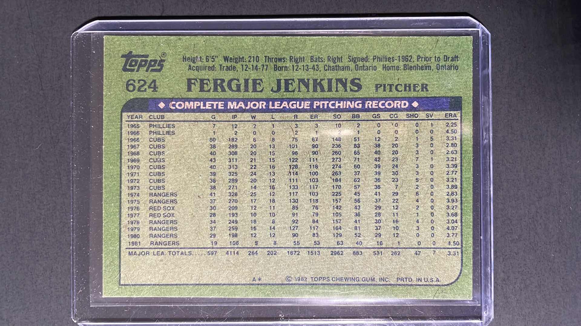 Photo 1 of 1982 TOPPS FERGIE JENKINS