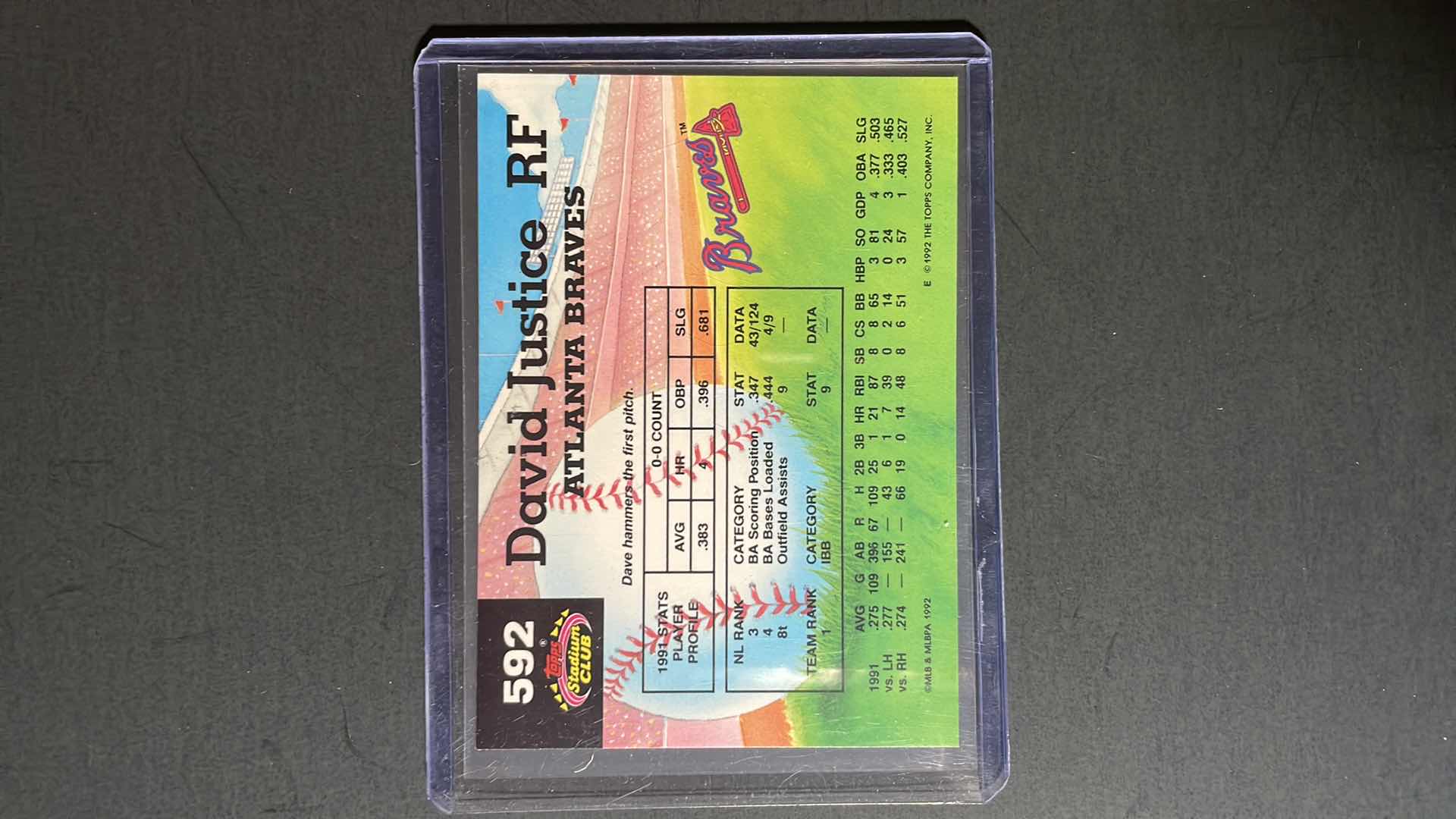 Photo 1 of 1992 TOPPS DAVID JUSTICE STADIUM CLUD 592