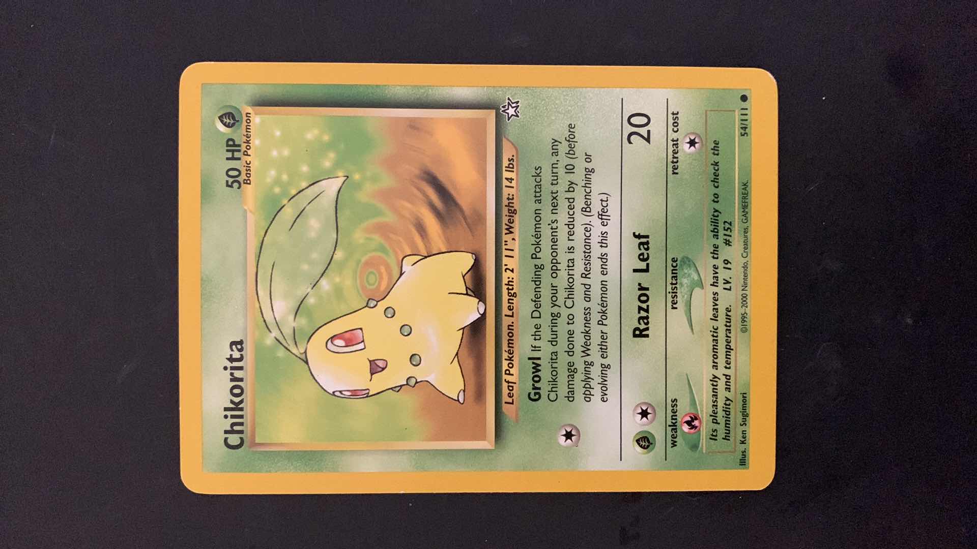 Photo 1 of 1995 CHIKORITA POKEMON CARD
