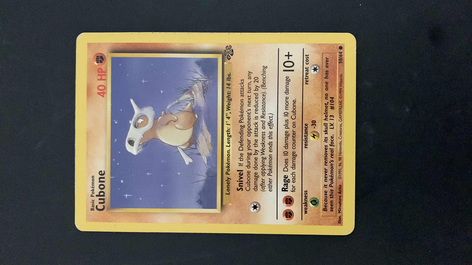 Photo 1 of 1995 CUBONE POKEMON CARD