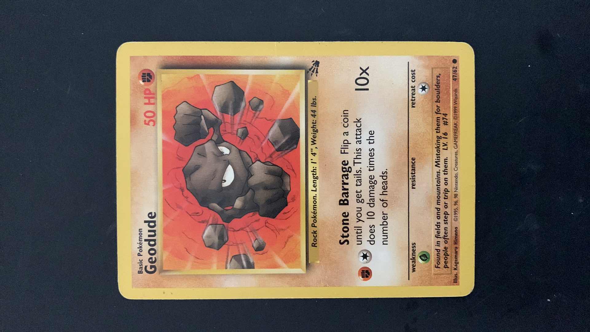 Photo 1 of 1995 GEODUDE POKEMON CARD