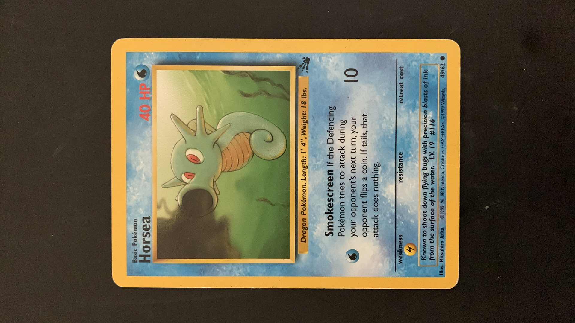Photo 1 of 1995 HORSEA POKEMON CARD