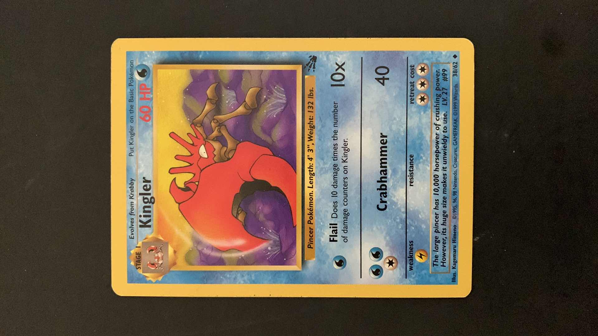 Photo 1 of 1995 KINGLER POKEMON CARD