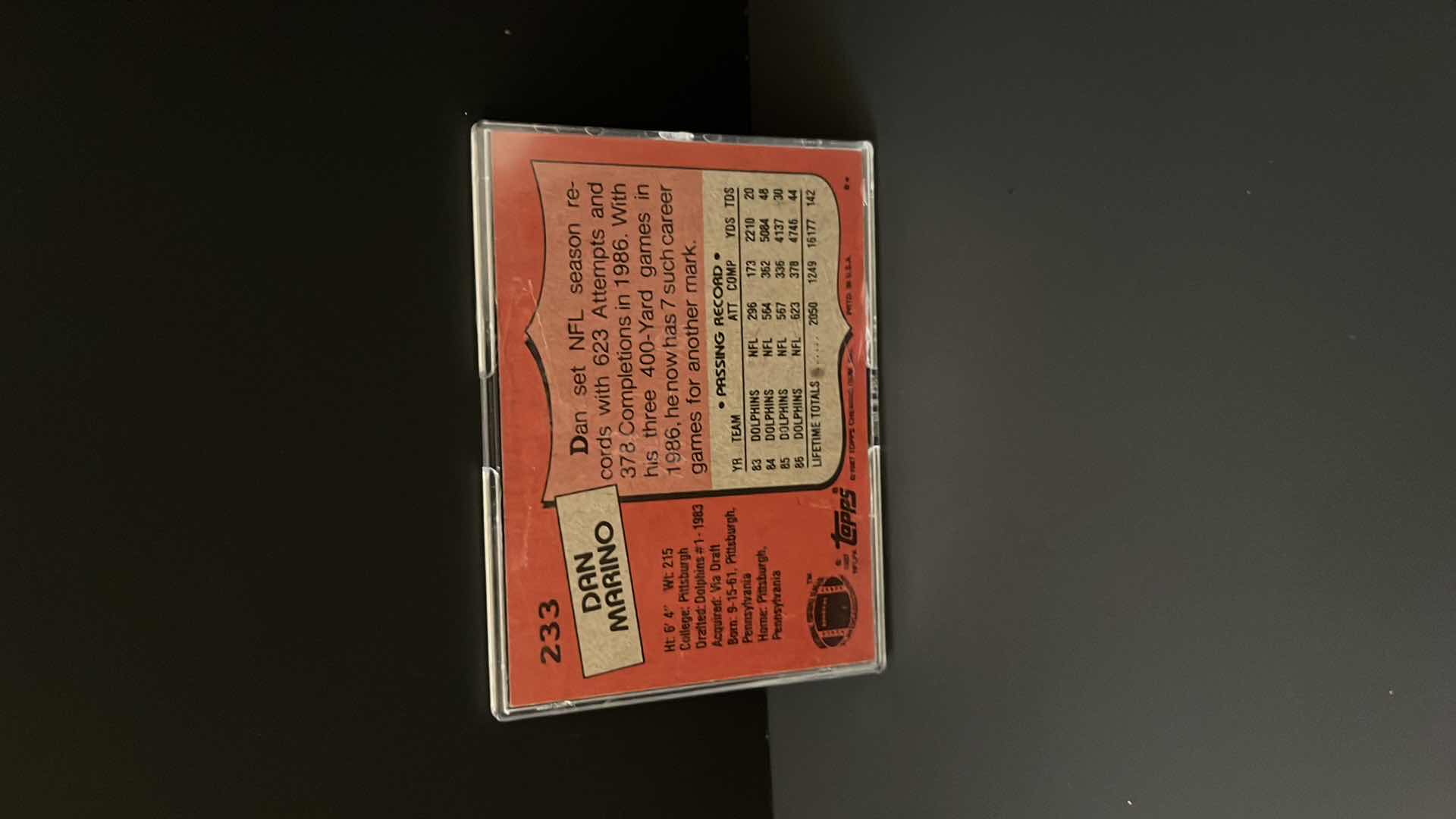 Photo 1 of 1987 TOPPS ALL PRO DAN MARINO DOLPHINS #233