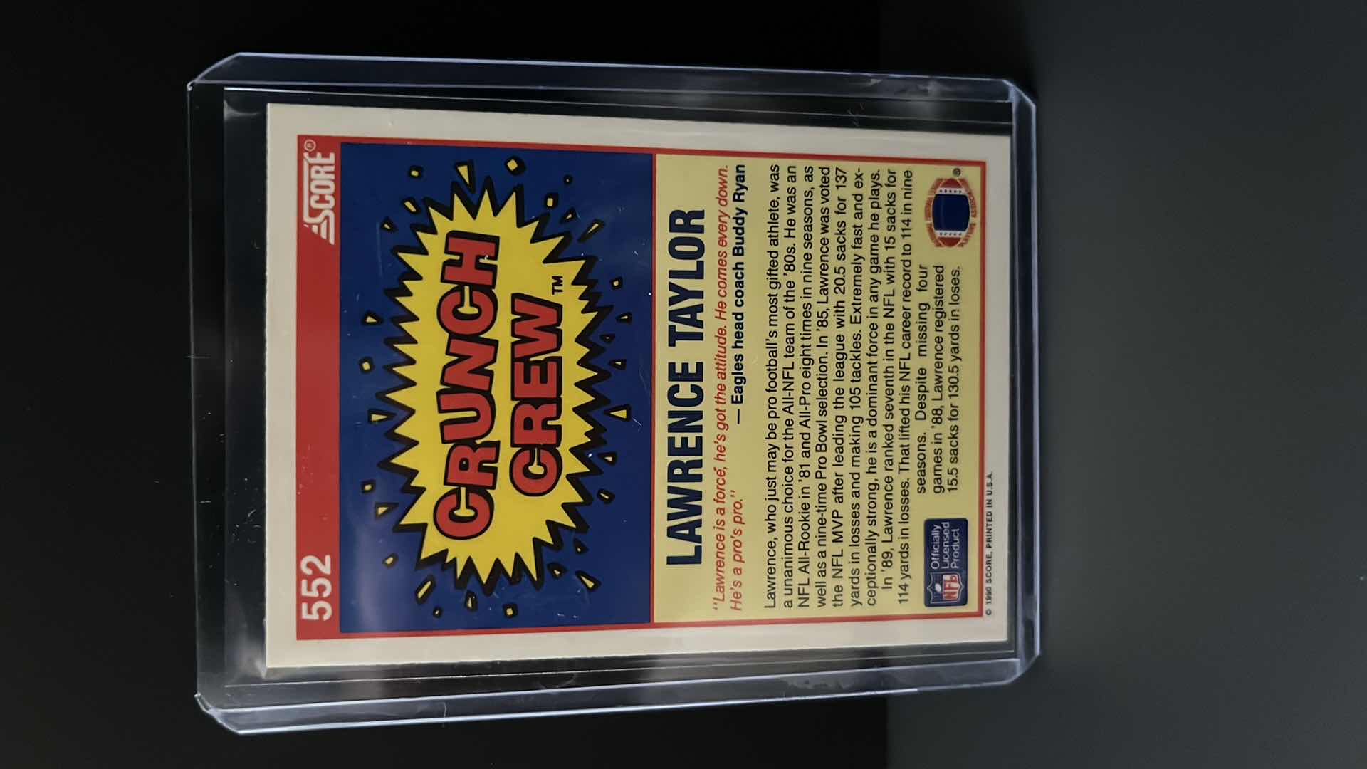 Photo 1 of 1990 SCORE CRUNCH CREW FOOTBALL CARD LAWRENCE TAYLOR GIANTS  #552