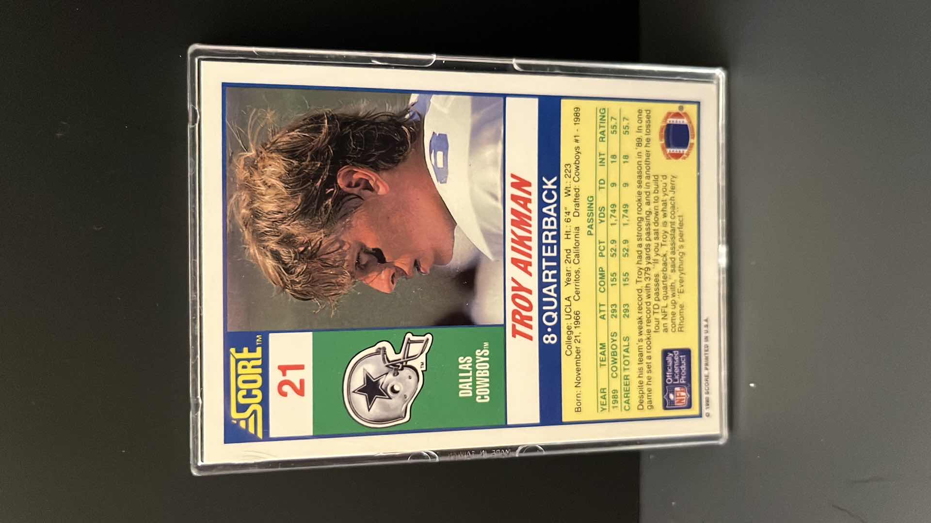 Photo 1 of 1990 SCORE FOOTBALL CARD TROY AIKMAN DALLAS COWBOYS #21