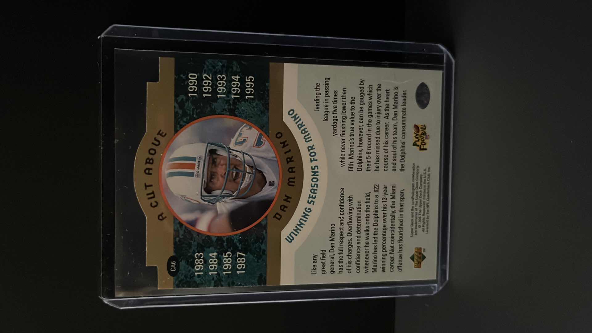 Photo 1 of 1995 UPPER DECK FOOTBALL CARD A CUT ABOVE DAN MARINO #CA6