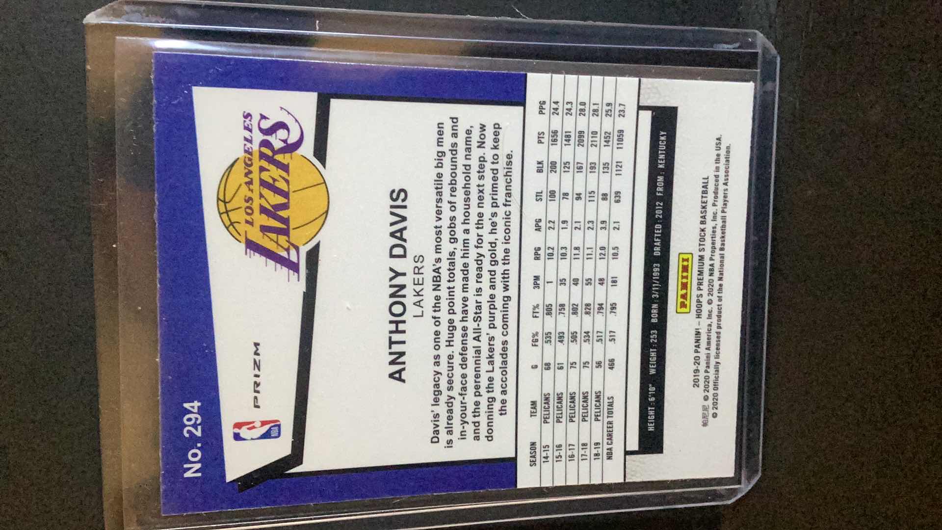 Photo 1 of RARE 2019 PREMIUM STOCK ANTHONY DAVIS HOOPS FLASH PRIZM #294