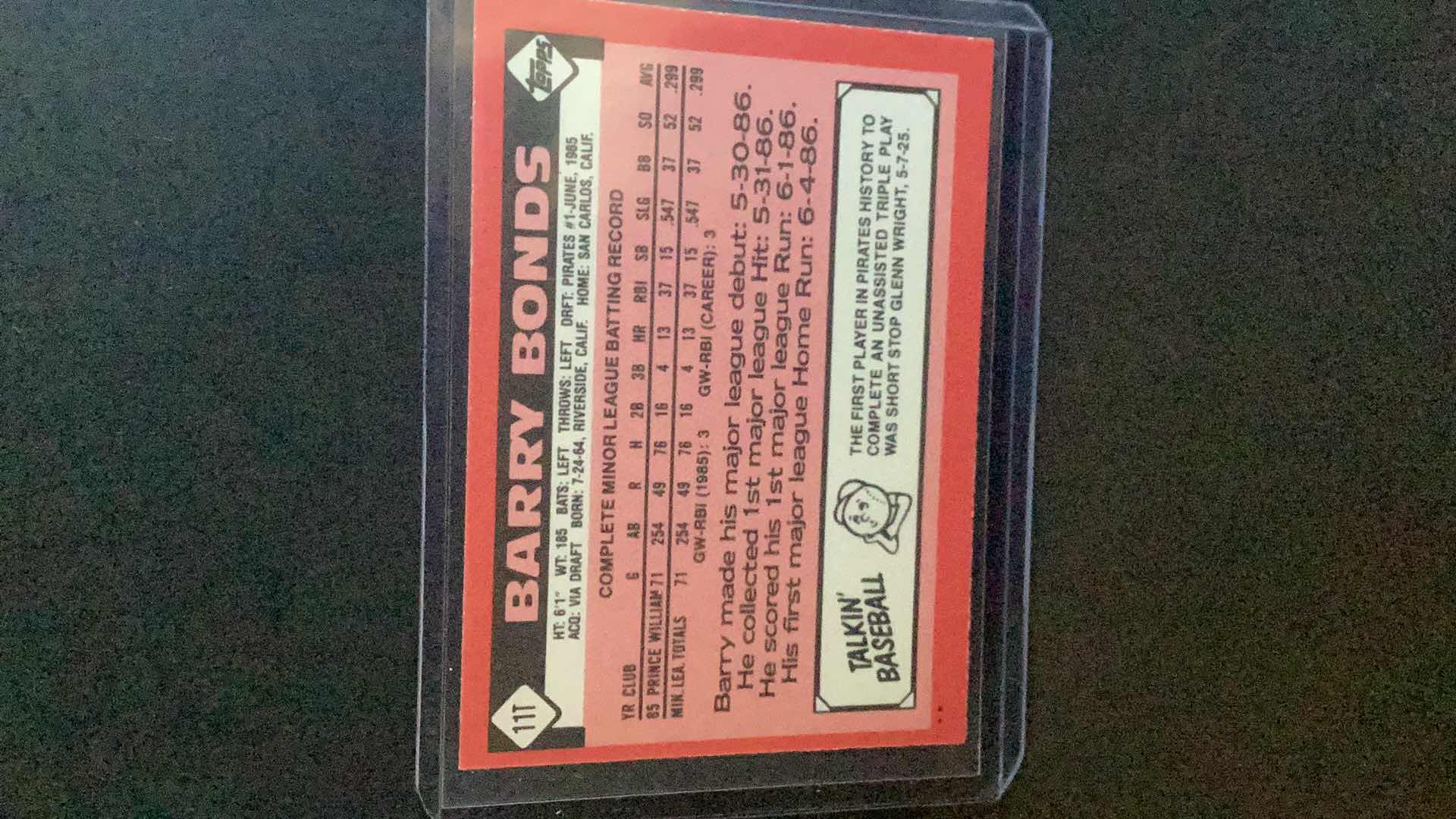 Photo 1 of 1986 BARRY BONDS ROOKIE TOPPS TRADED #11T