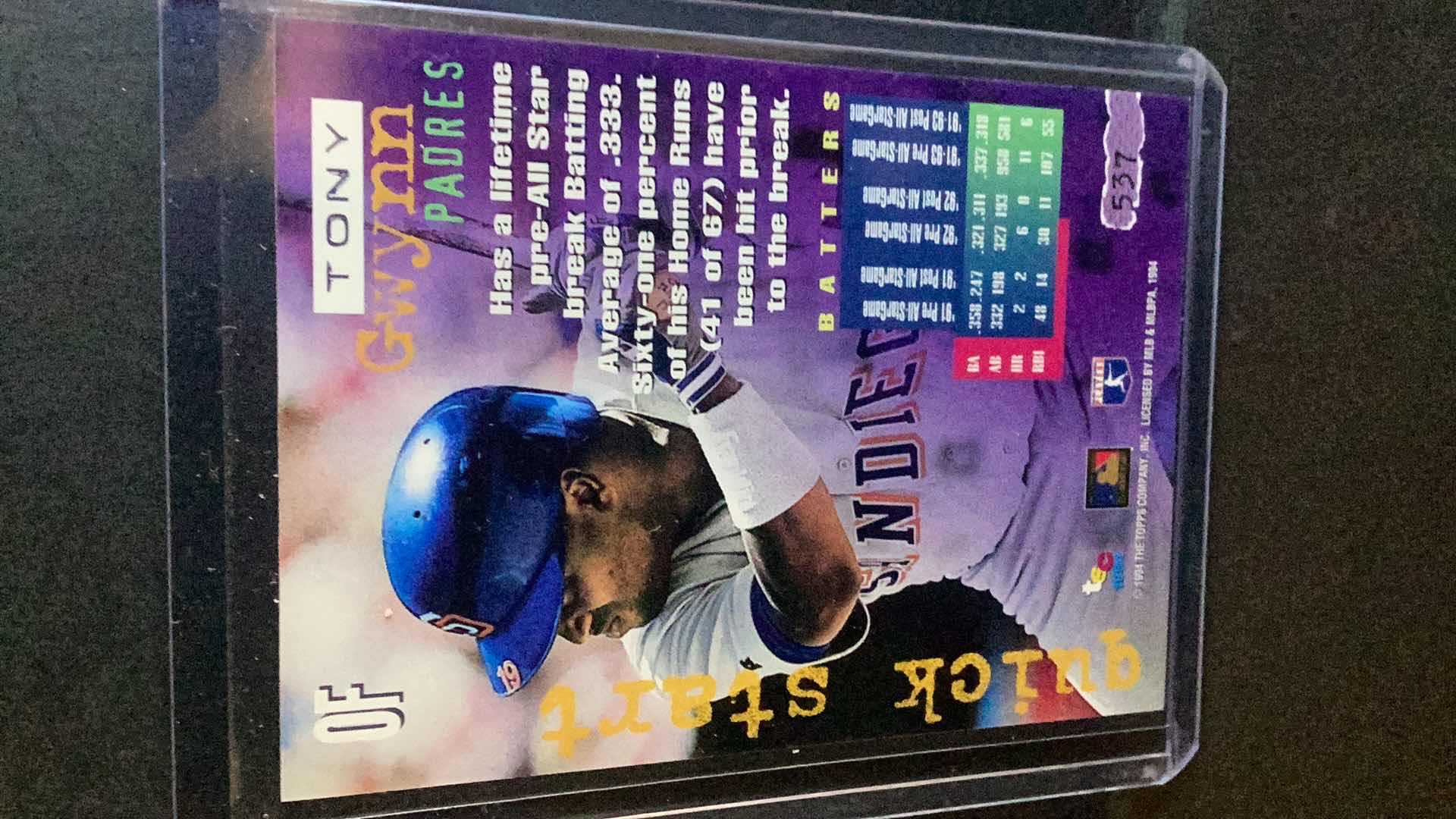 Photo 1 of 1994 TONY GWYNN TOPPS STADIUM CLUB CARD #537