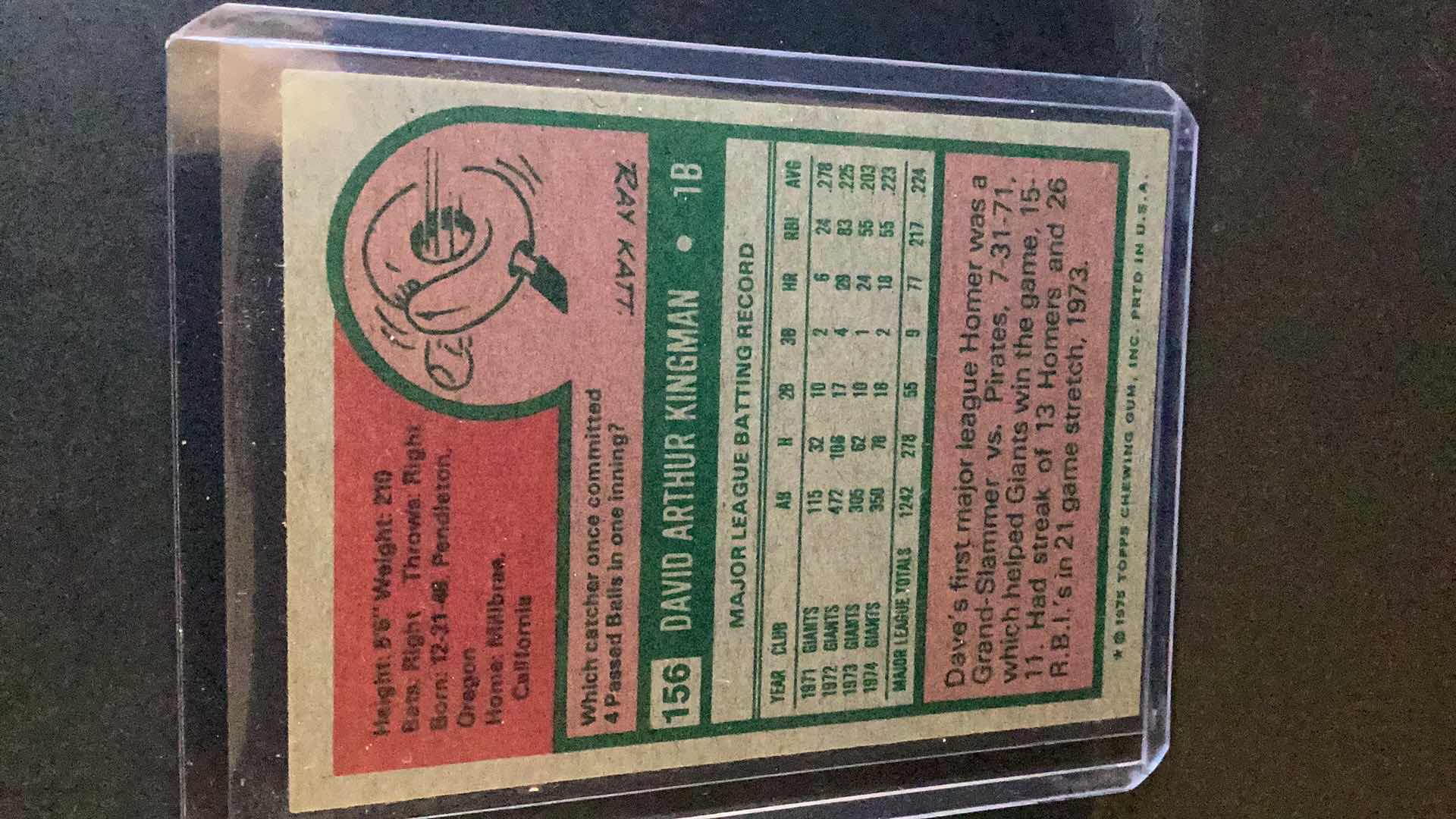 Photo 1 of 1975 DAVE  KINGMAN TOPPS #156