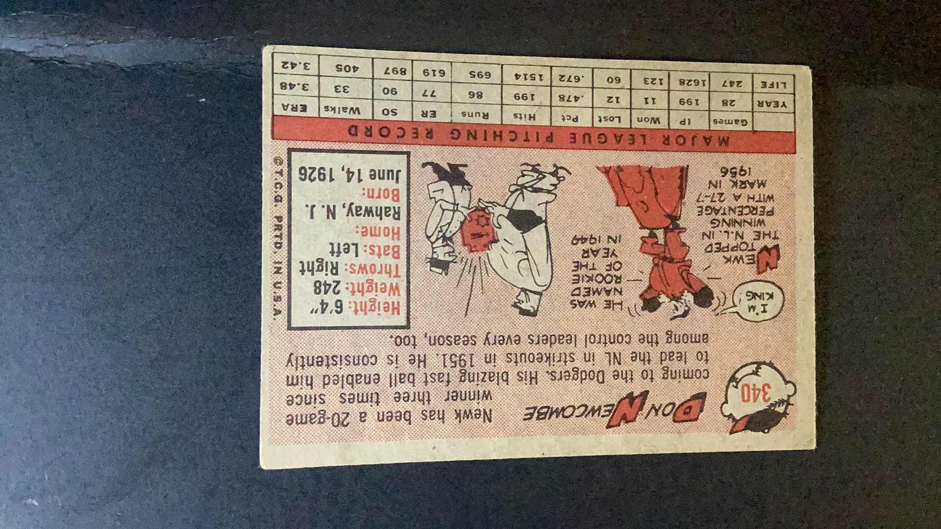 Photo 1 of 1958 DON NEWCOMBE TOPPS # 340