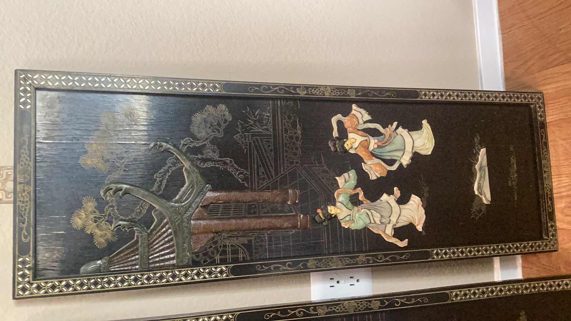 Photo 1 of PAIR OF VINTAGE CHINESE SHELL WALL PANELS 12” X 36”