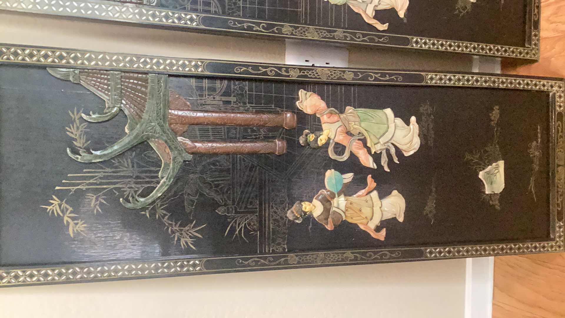 Photo 1 of PAIR OF VINTAGE CHINESE SHELL WALL PANELS 12” X 36”