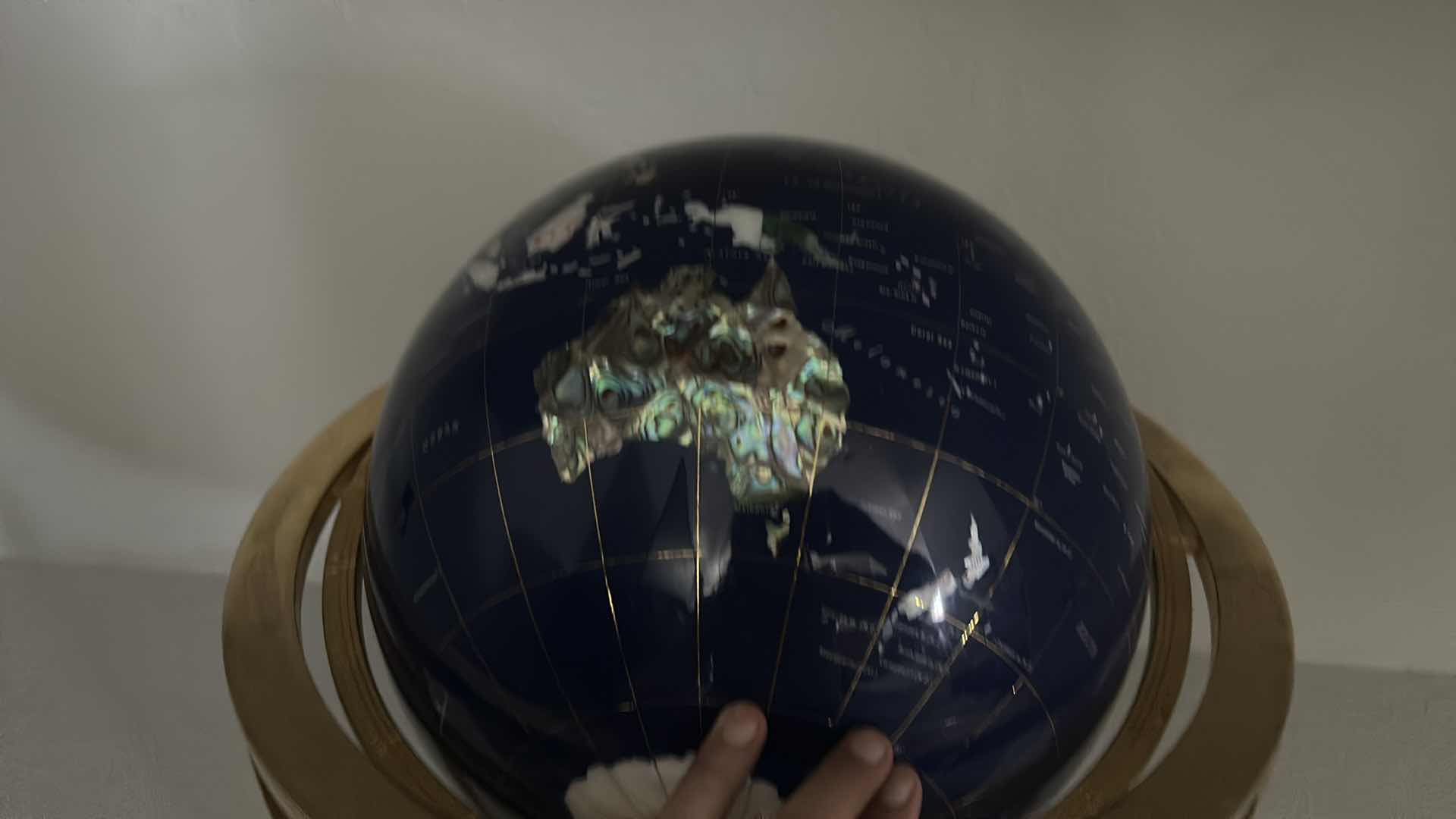 Photo 1 of SEMI PRECIOUS INLAID GLOBES ON BRASS STAND 18” x 20”