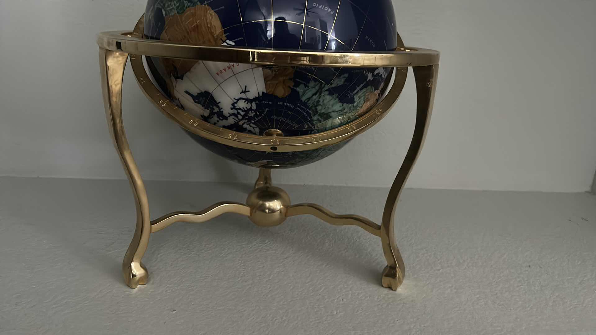 Photo 1 of SEMI PRECIOUS INLAID GLOBES ON BRASS STAND 18” x 20”