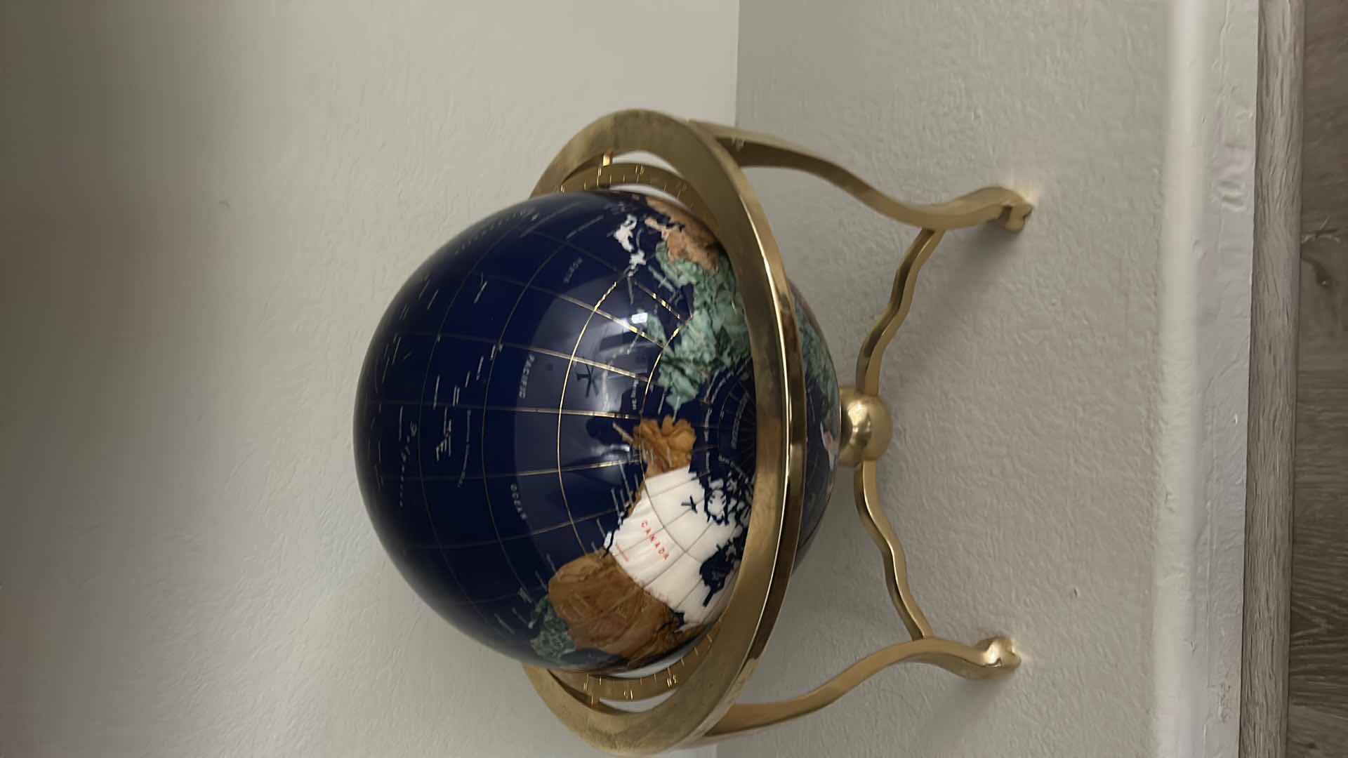 Photo 1 of SEMI PRECIOUS INLAID GLOBES ON BRASS STAND 18” x 20”