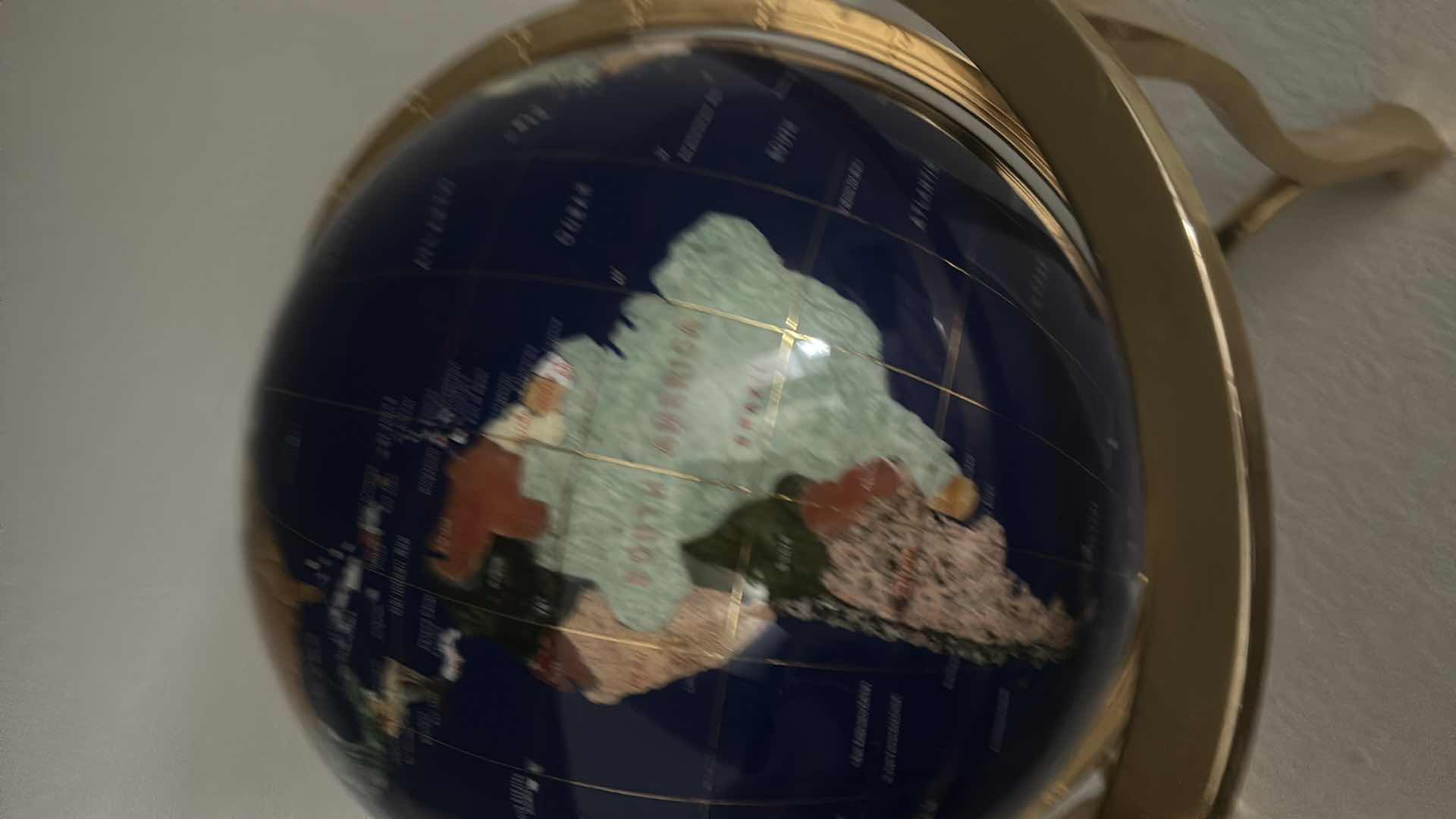 Photo 1 of SEMI PRECIOUS INLAID GLOBES ON BRASS STAND 18” x 20”