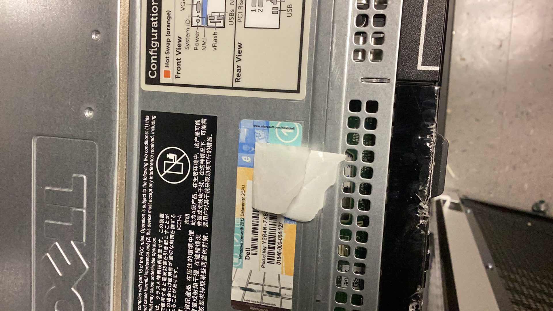 Photo 2 of DELL POWEREDGE R820 WITH WINDOWS SERVER COA (BUYER TO DISASSEMBLE & REMOVE FROM 2ND STORY OFFICE BUILDING W ELEVATOR)