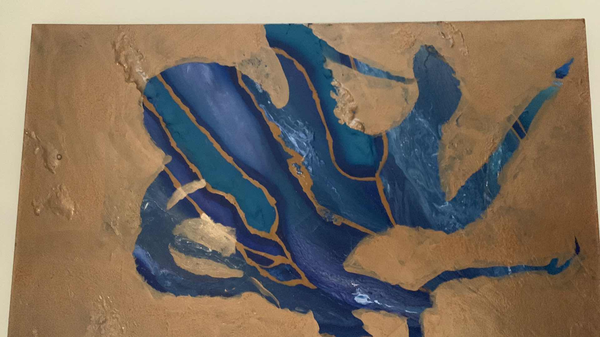 Photo 2 of CANVAS PAINTED "ABSTRACT" ARTWORK 30” x 48”