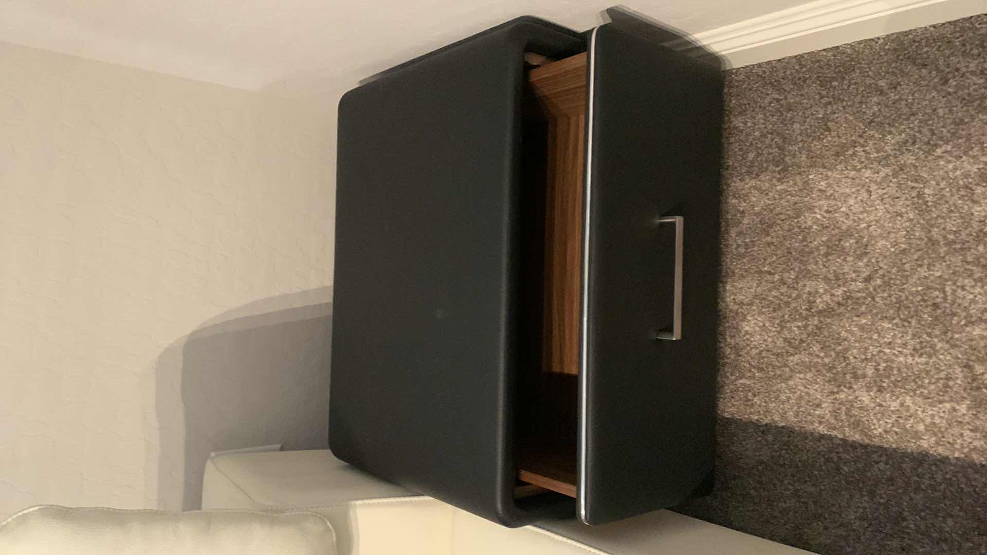 Photo 2 of BLACK FAUX LEATHER AND CHROME LOW NIGHTSTAND, 22.5” x 16”x H13.5”