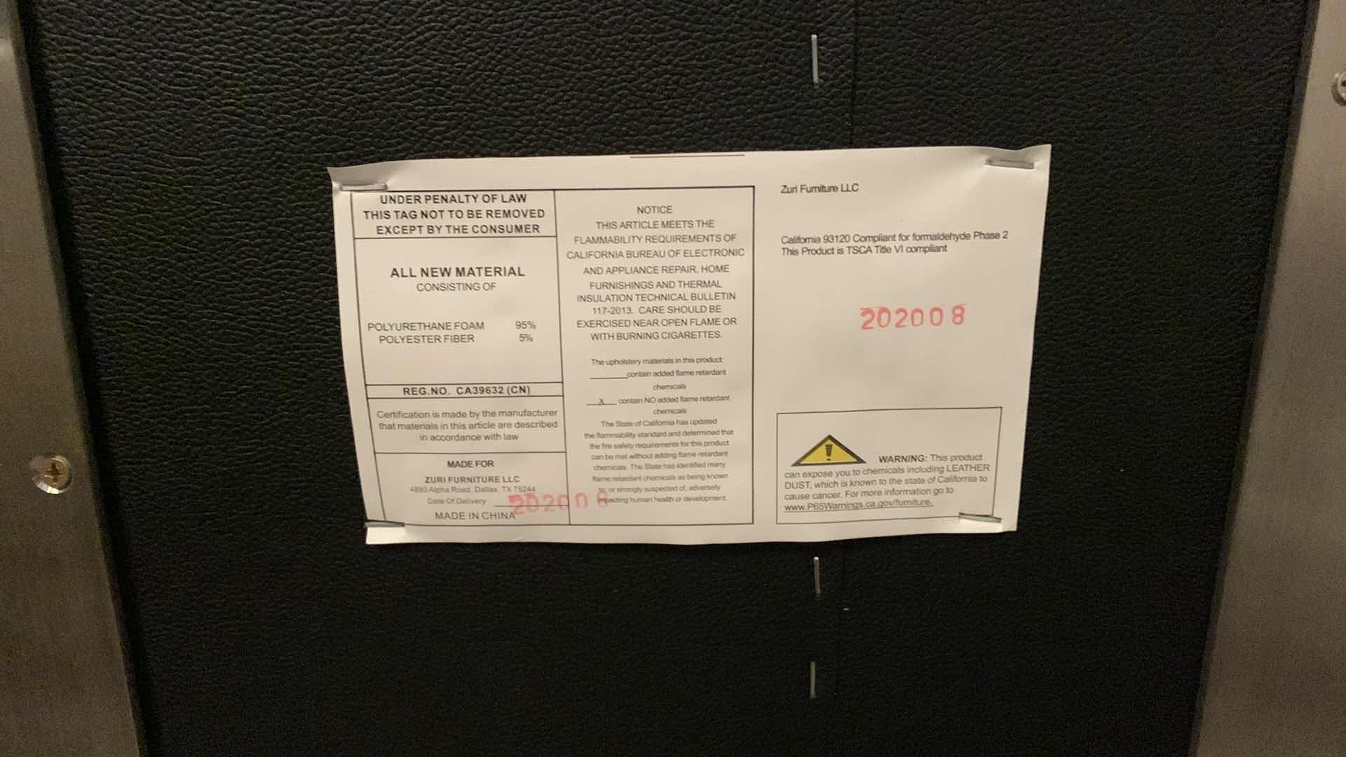 Photo 4 of BLACK FAUX LEATHER AND CHROME LOW NIGHTSTAND, 22.5” x 16”x H13.5”