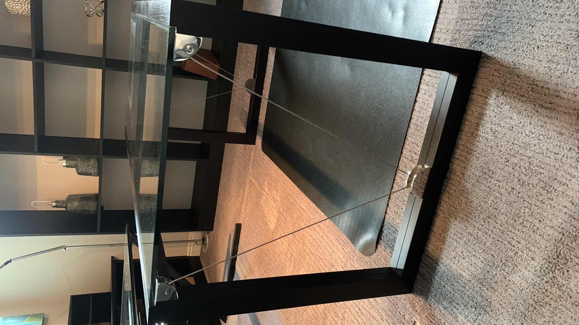 Photo 1 of DESIGNER BLACK MODERN TEMPERED GLASS W POLISHED CHROME DESK 63” x 28” (INCLUDES FLOOR PAD)