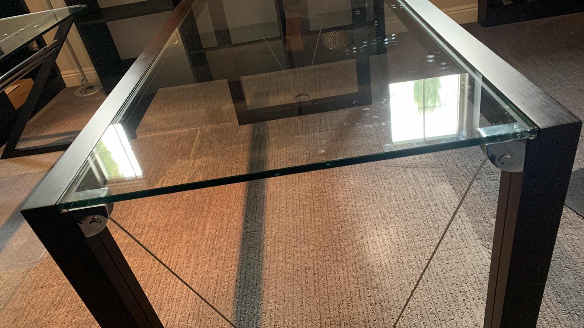 Photo 1 of DESIGNER BLACK MODERN TEMPERED GLASS W POLISHED CHROME DESK 63” x 28” (INCLUDES FLOOR PAD)