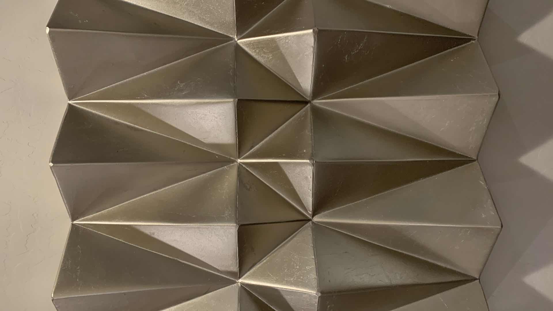 Photo 1 of 3 PC-CONTEMPORY GEOMETRIC ORIGAMI SILVER METAL WALL ART (EACH PIECE MEASURES 19.5” x 22”)