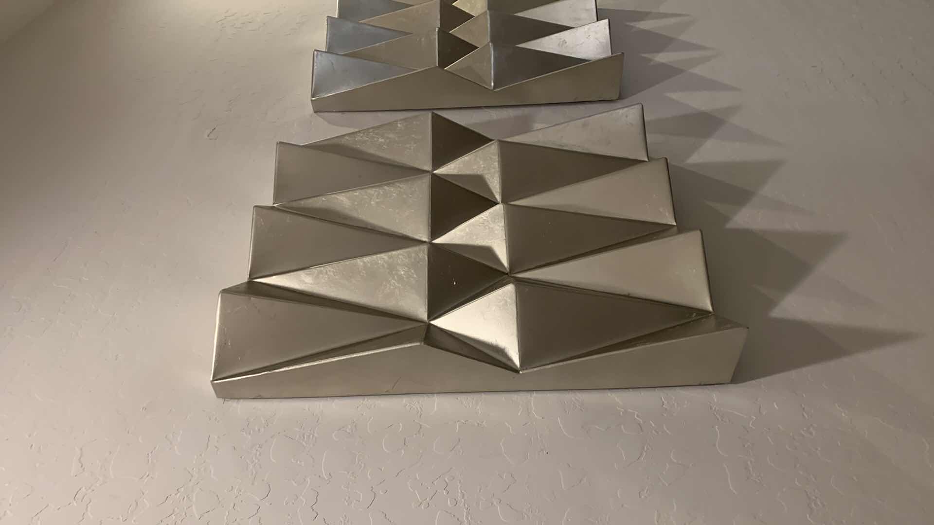 Photo 1 of 3 PC-CONTEMPORY GEOMETRIC ORIGAMI SILVER METAL WALL ART (EACH PIECE MEASURES 19.5” x 22”)