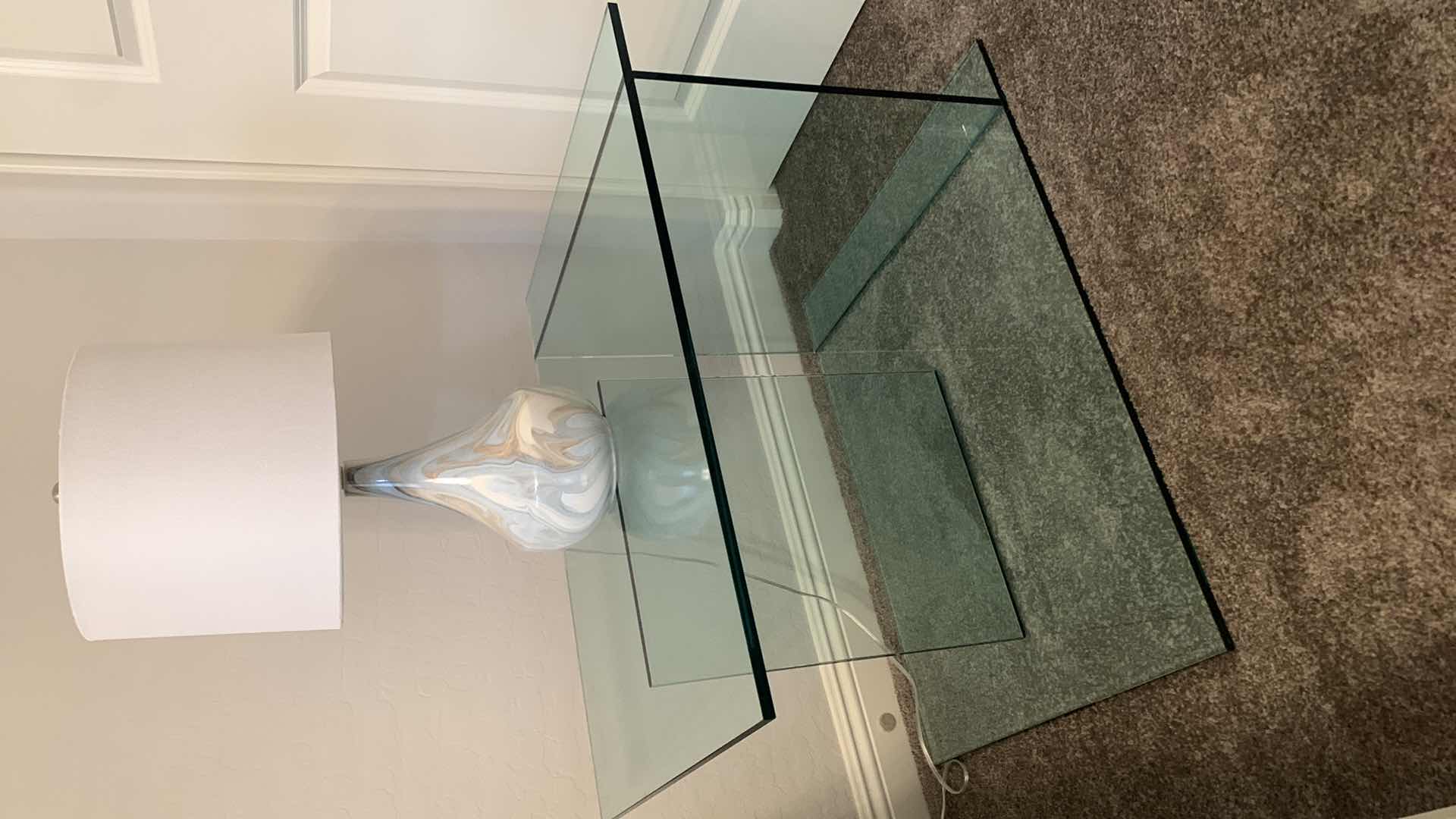 Photo 1 of HIGH-END DESIGNER TEMPERED GLASS ACCENT TABLE (LAMP SOLD SEPARATELY) 31.5” x 24” H20”